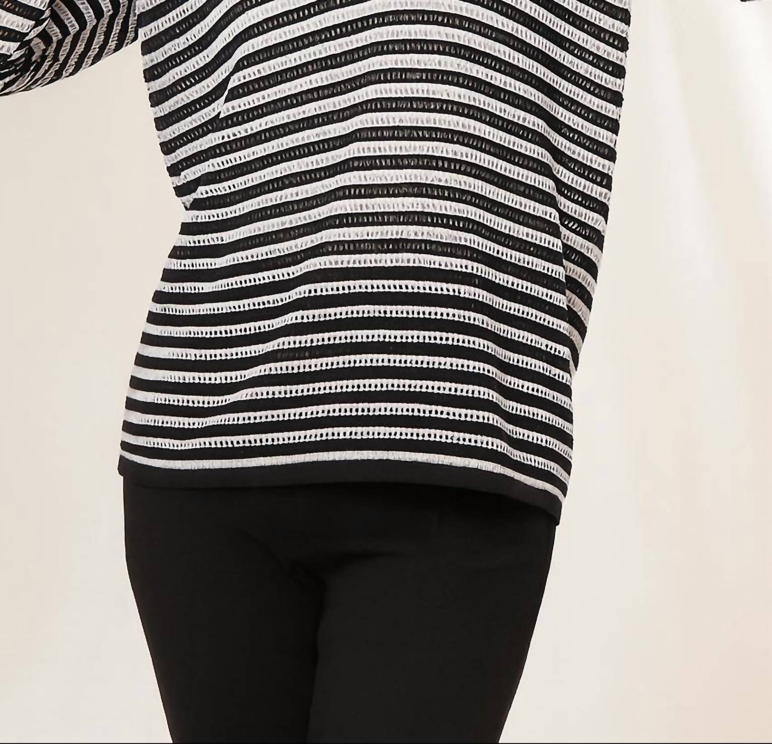 Angel Apparel Stripe Crochet Knit Top in black white - women's long sleeve top