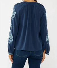 Mint - Sky Blooms Embroidered Raglan Button Blouse