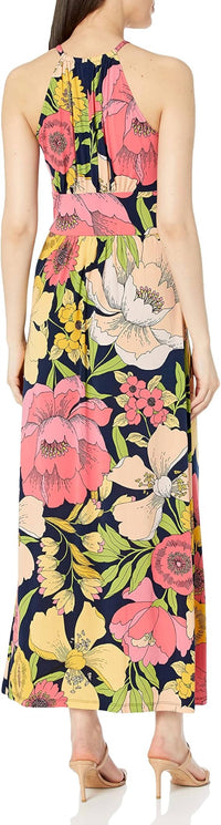 London Times - Floral Print Halter Maxi Dress