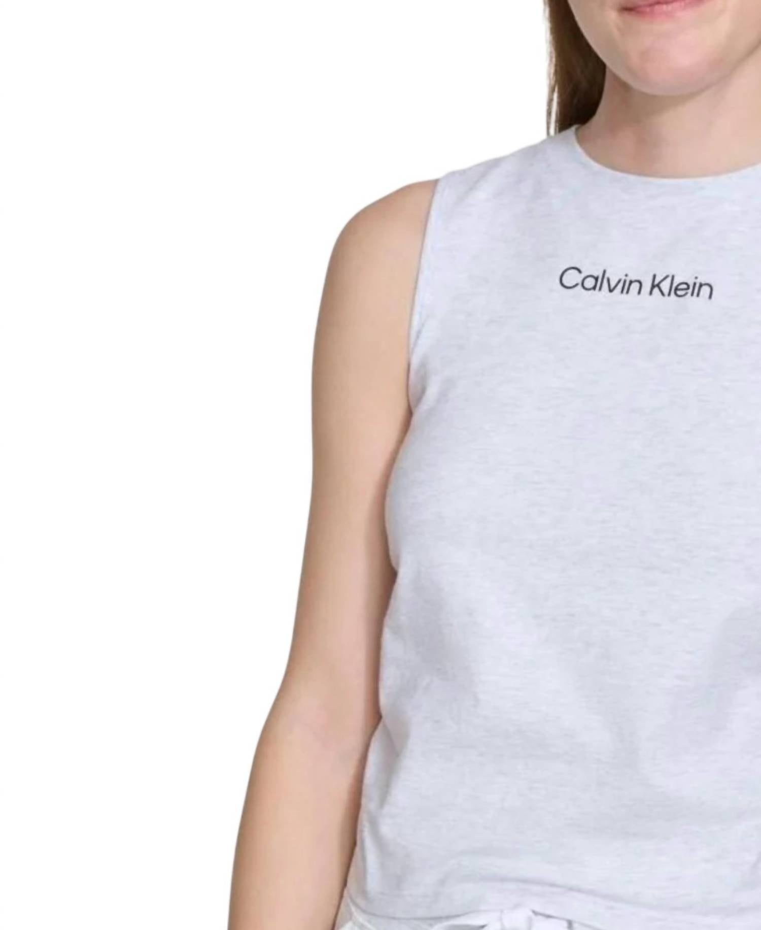 Calvin Klein - Women's Rouched Crewneck Logo Tank Top