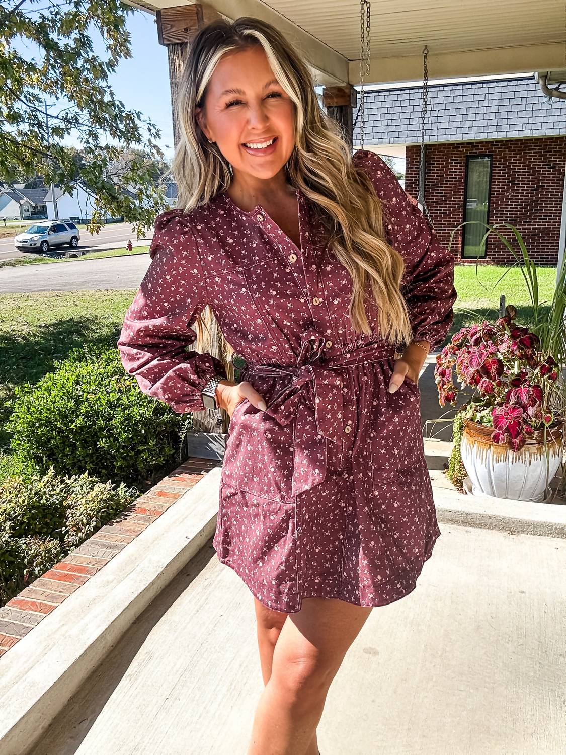 Very J - Denim Floral Button Down Mini Dress