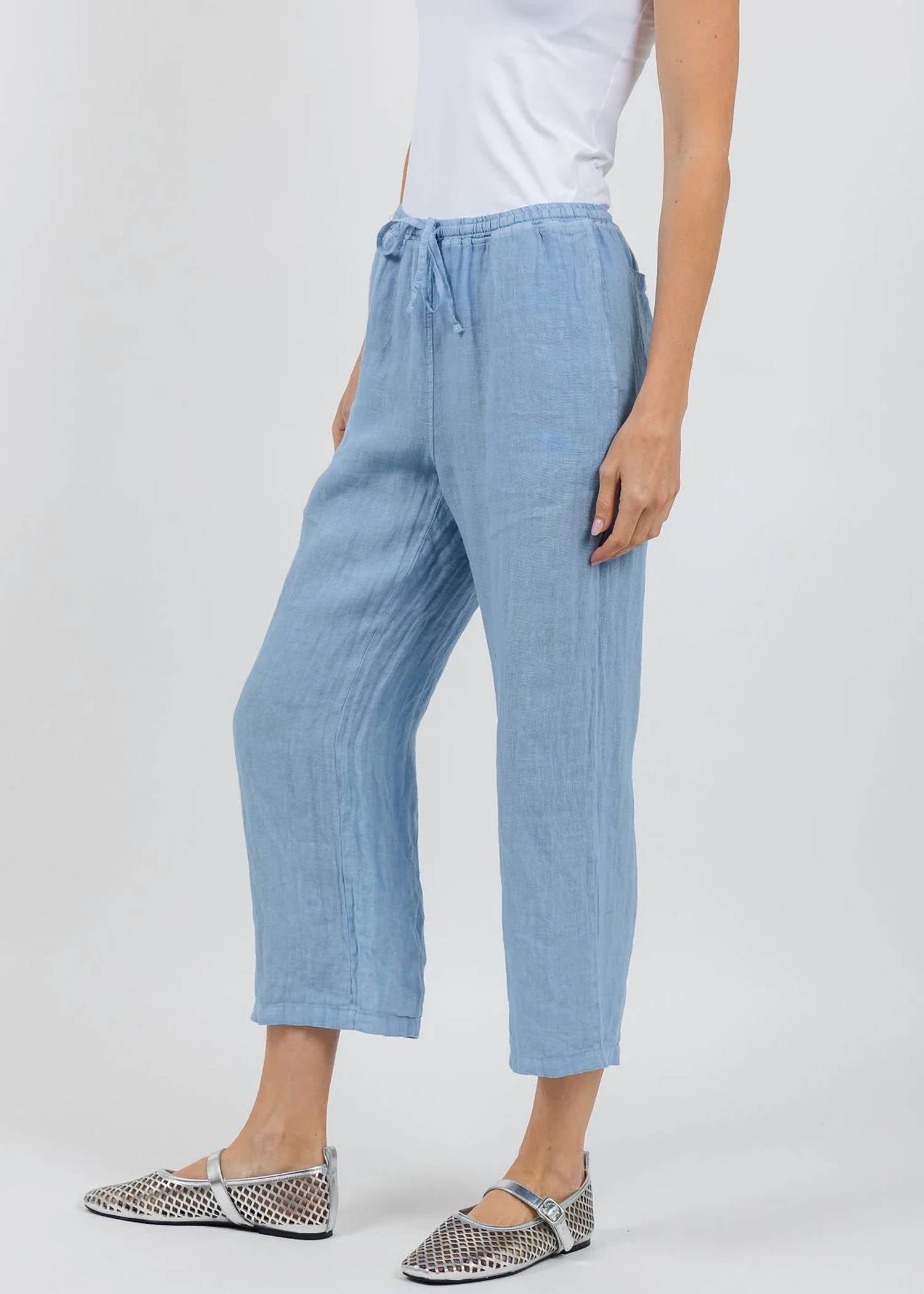 Elliott Lauren - Drawstring Pull-on Crop Linen Pants