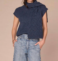Democracy Round Neck Sweater Vest With Pointelle Scarf in heather ensign blue - women's jacket