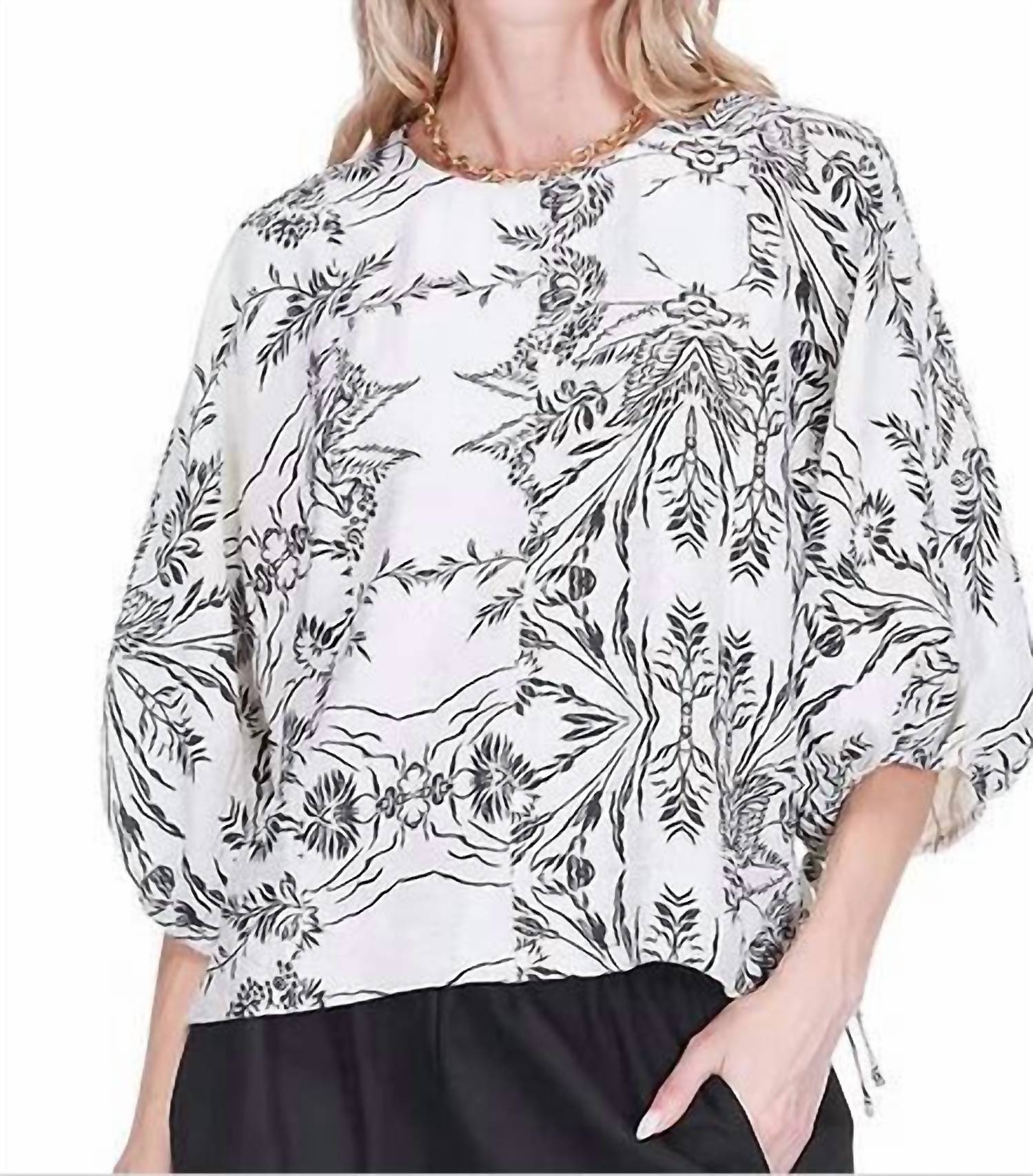 Joy Joy Gored Crew Neck Top in ink blossom - women's blouse - detail view