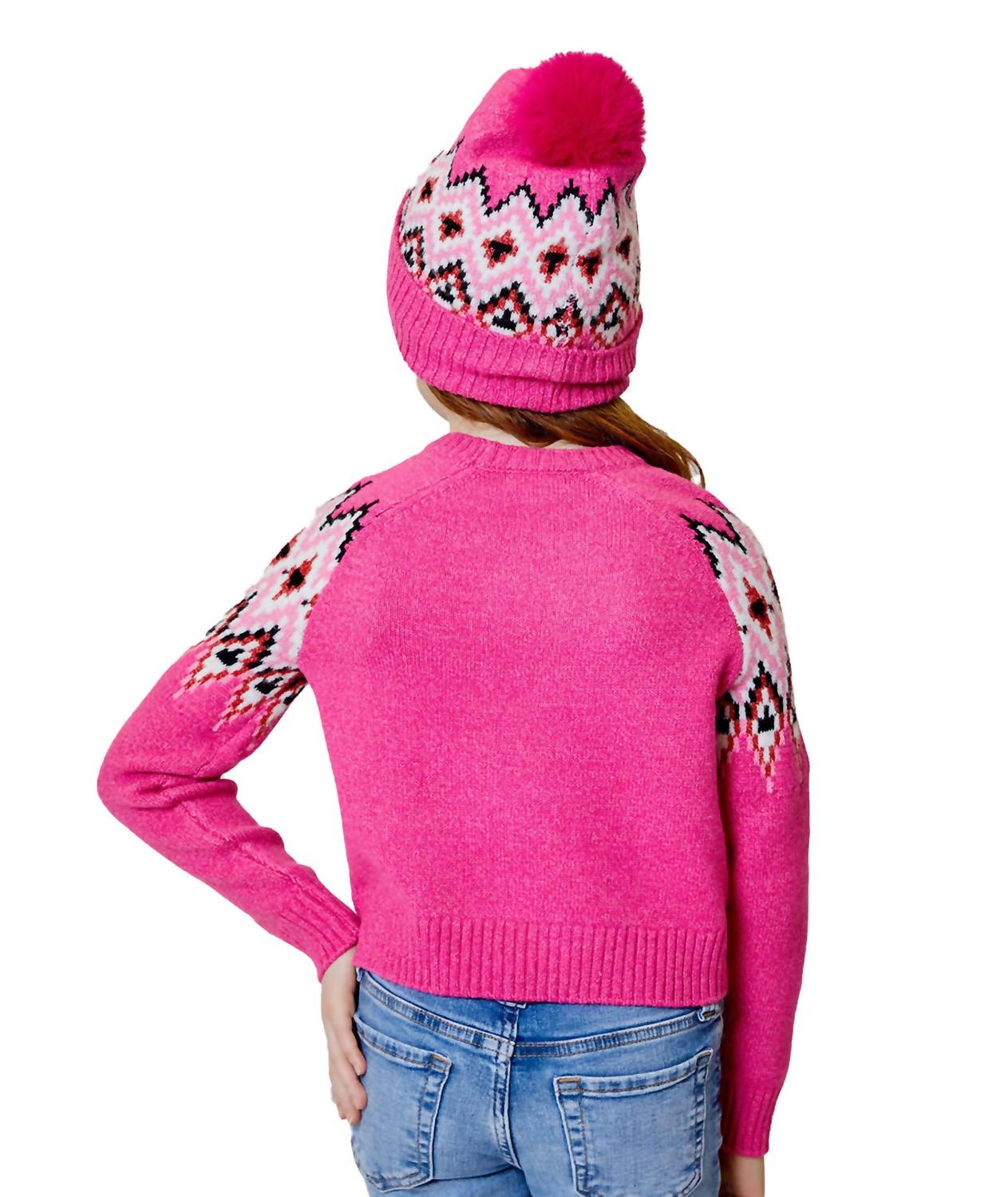 DESIGN HISTORY Girl's Knit Beanie in pink dream combo - kids' hat - detail view
