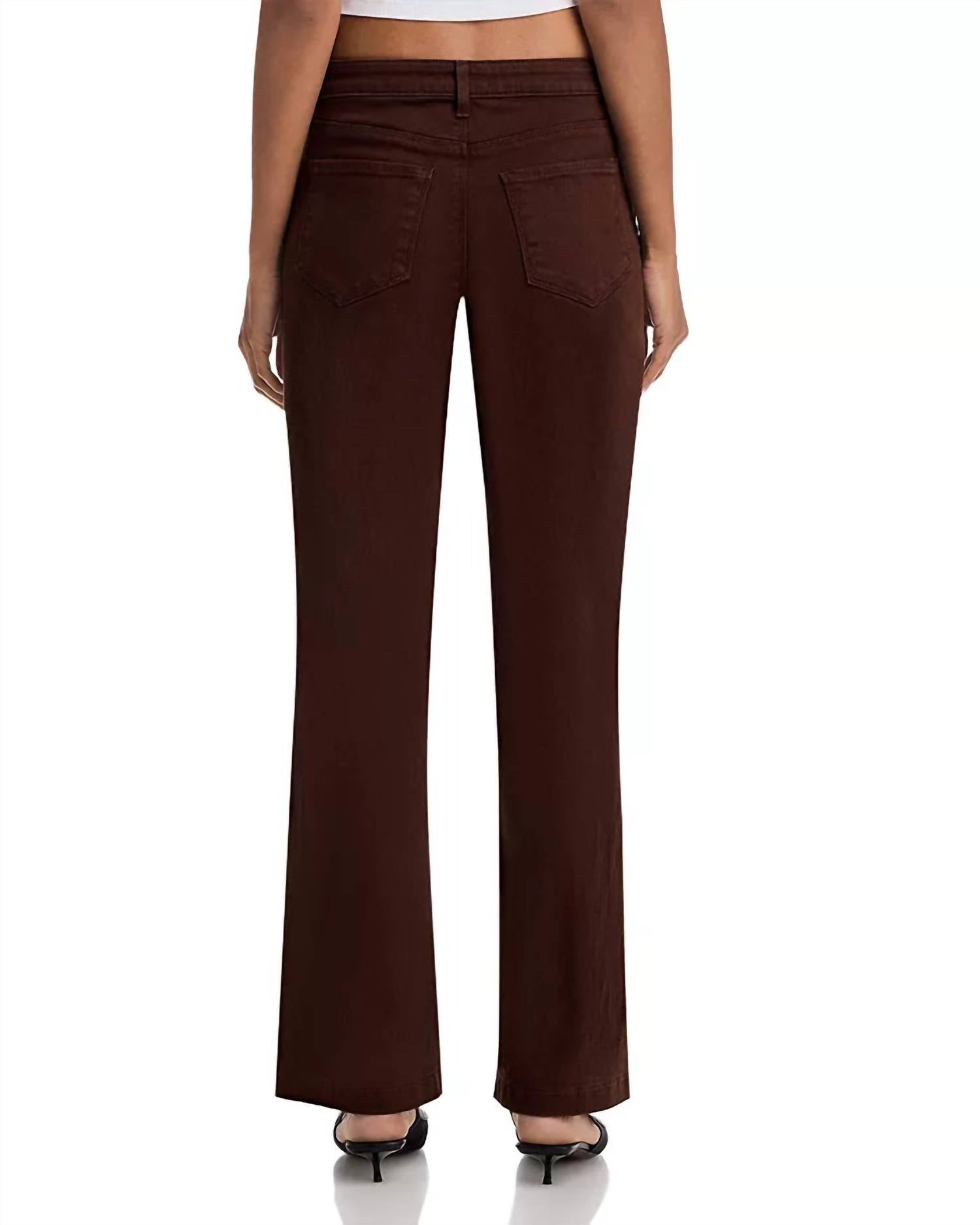 L'Agence Joanne Low Rise Wide Leg Denim Pant in brown - women's pants - detail view
