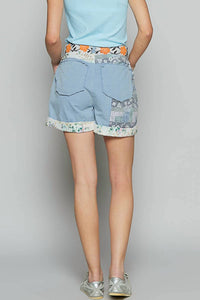Pol - Elastic Waistband Patchworks Shorts