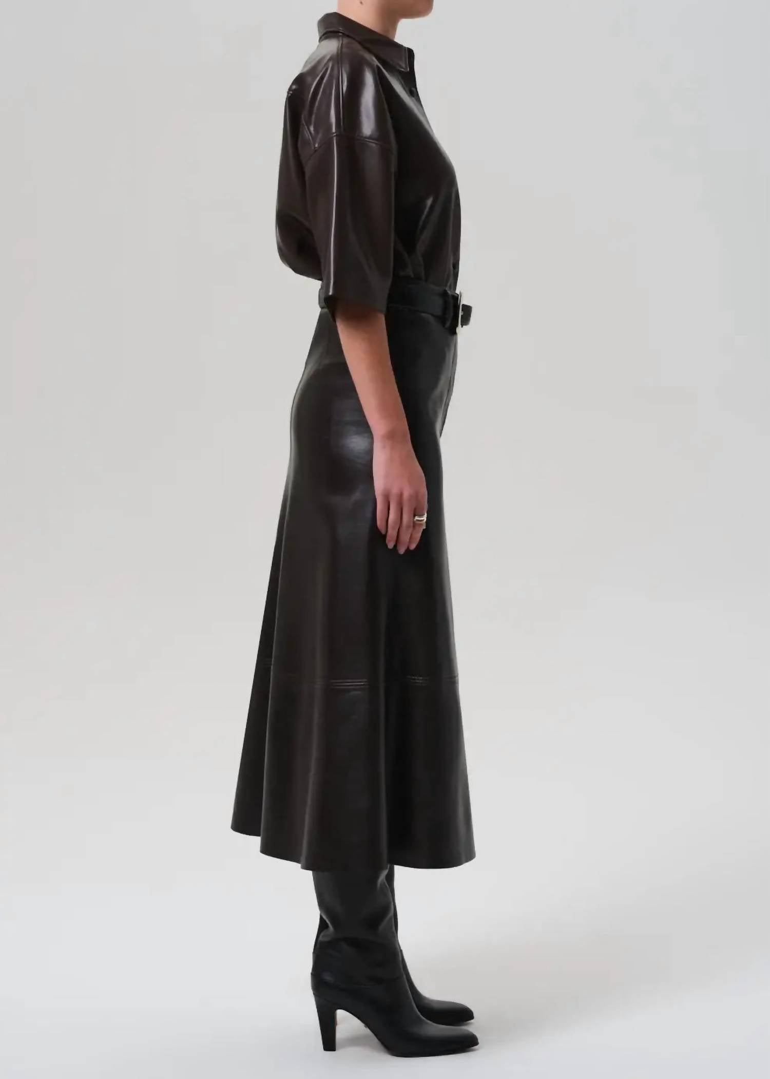 Citizens of Humanity Cassia Leather A-line Skirt in chocolate dark brown - women's skirt - alternate view