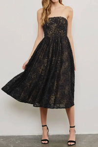 Mustard Seed - Strapless Overlay Lace Midi Dress