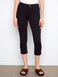 Charlie B - Cuffed Cropped Slim Leg Twill Pants