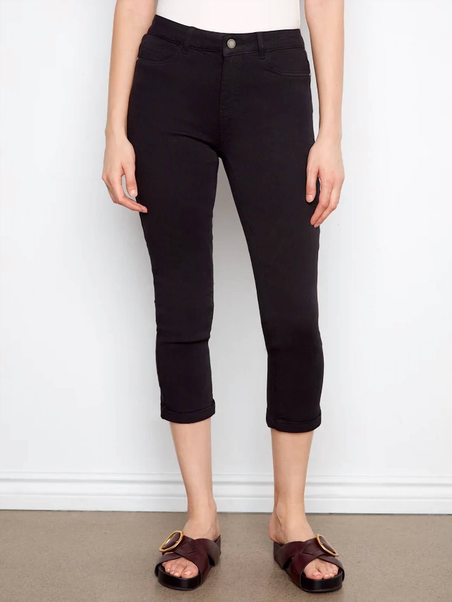 Charlie B - Cuffed Cropped Slim Leg Twill Pants