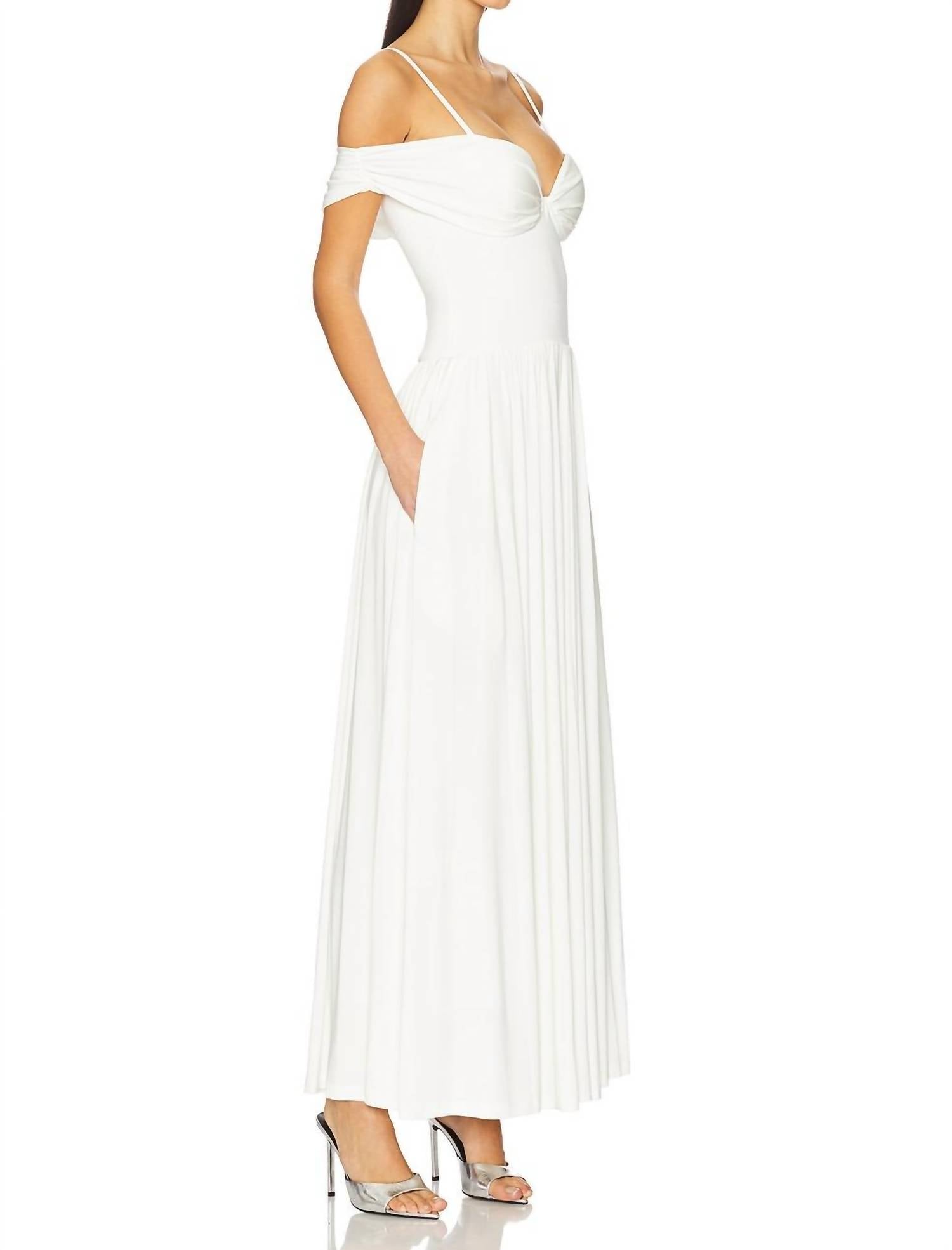 SIMKHAI Amarantha off shoulder dress in ivory - women's dress - detail view