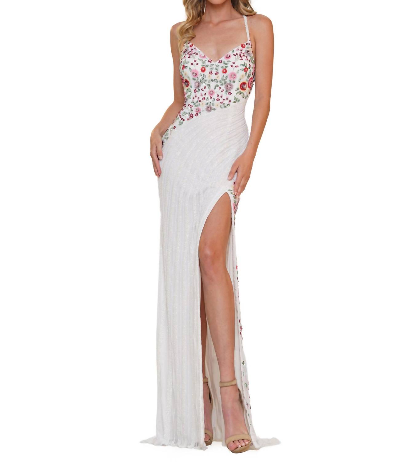 Colors Dress - Floral Beaded Mesh Gown