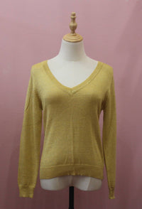 CHOKLATE PARIS Women's Lurex V-neck Sweater in gold - women's sweater