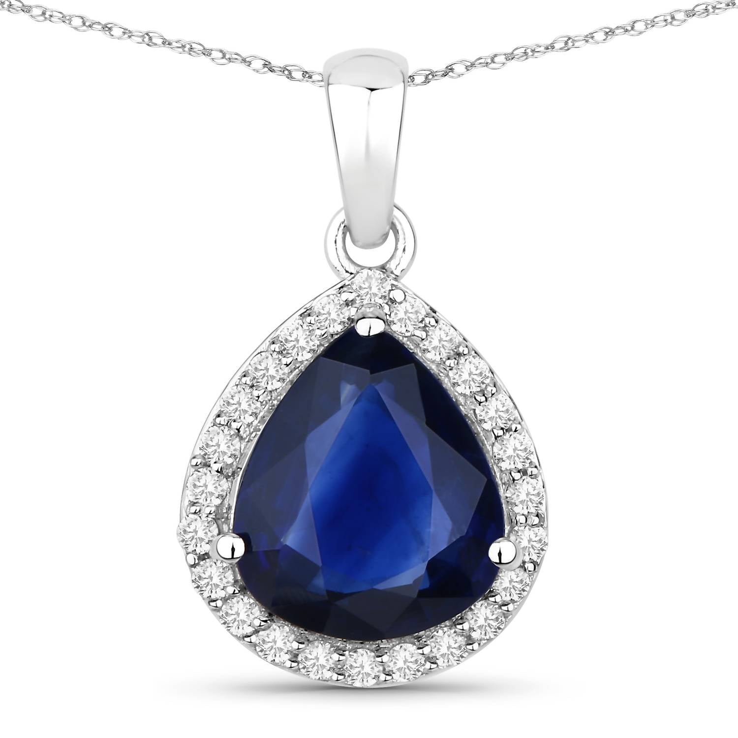 Diana M Jewels Women's Pear Natural Ceylon Blue Sapphire Pendant Necklace (3.52 Ct) - Signature Plus in 18k white gold - women's jewelry