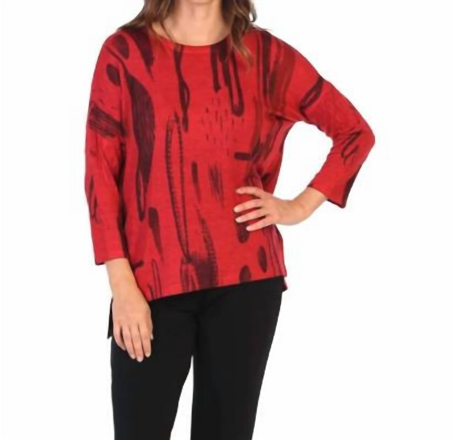 Jess & Jane Pamela Knit Jersey Dolman Sleeve Top in red black - women's blouse