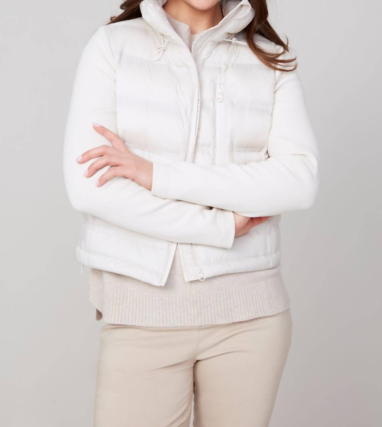 Renuar - Cropped Mixed Media Puffer Jacket