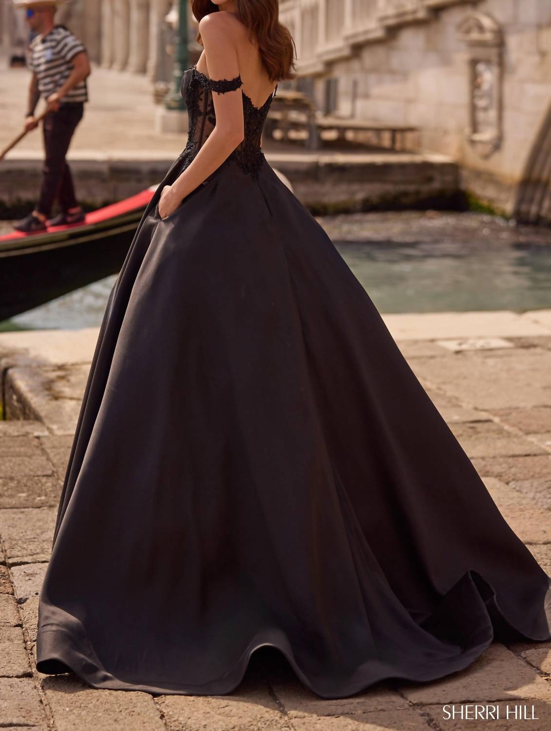 Sherri Hill Off The Shoulder Ballgown in black - women's dress - alternate view