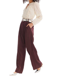 ALLISON NEW YORK JOAN SATIN PANTS in chocolate - women's pants - alternate view