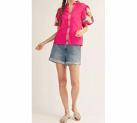 Jodifl Floral Embroidered Puff Sleeve Top in fuchsia - women's blouse - alternate view