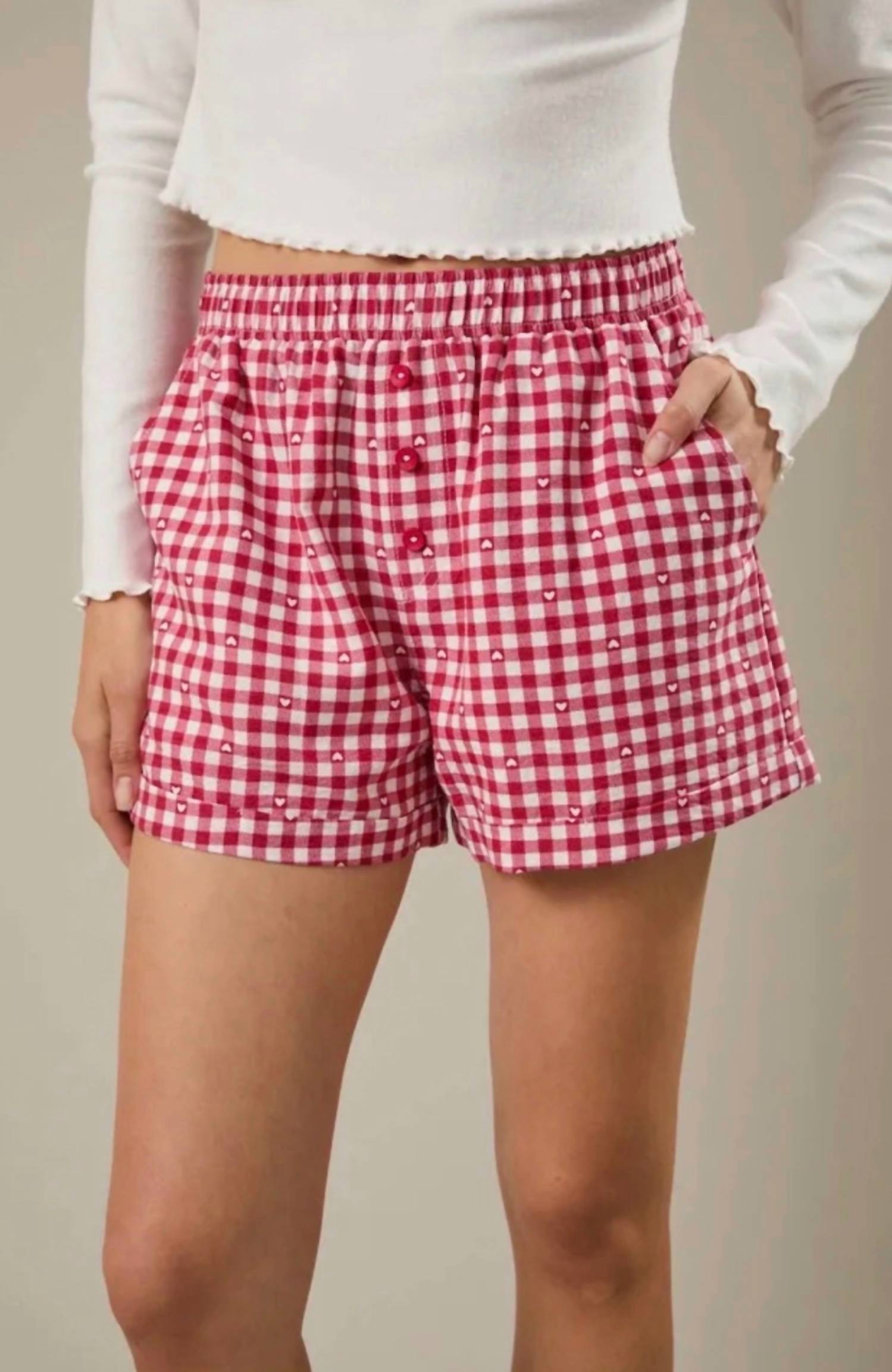 Sunday Edition Heart gingham shorts in red - women's shorts