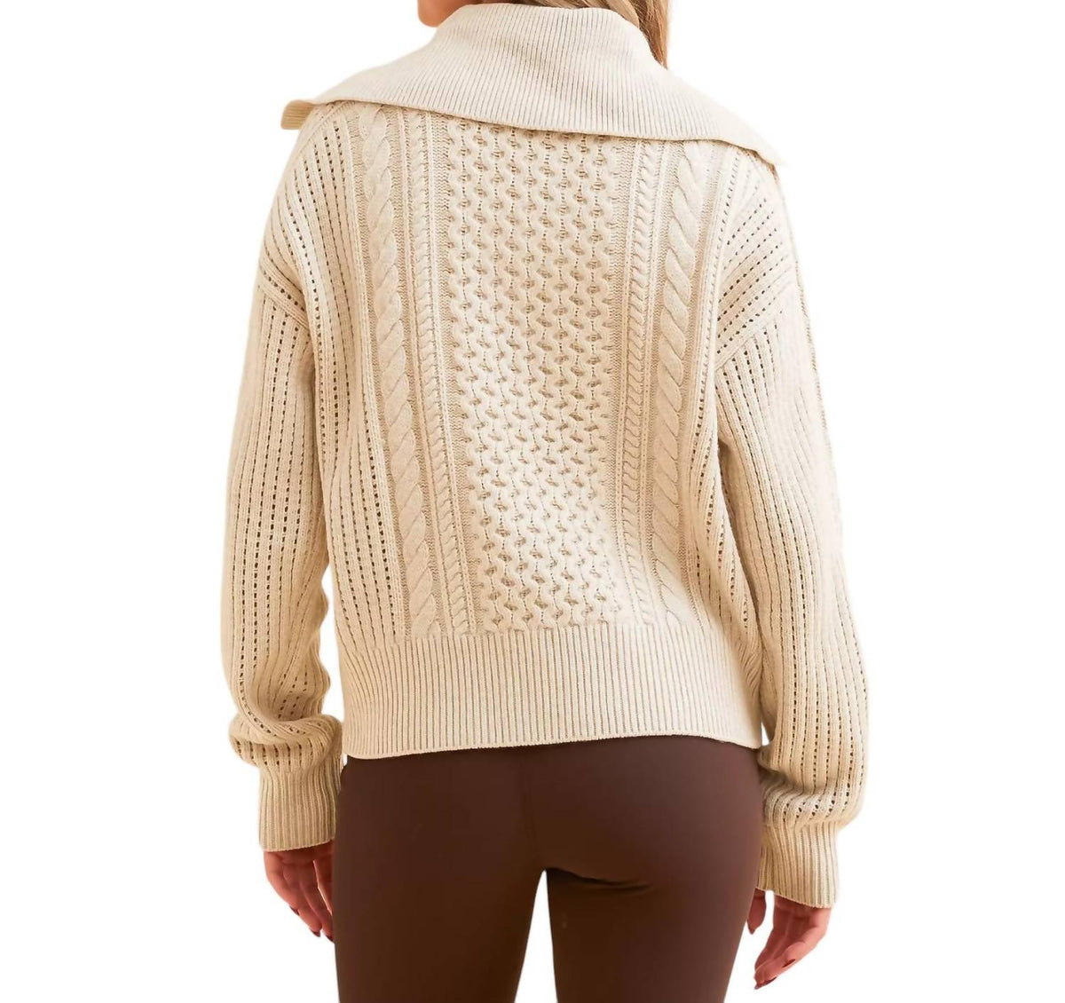 Varley - CAMELLO RELAXED CABLE HALF ZIP SWEATER