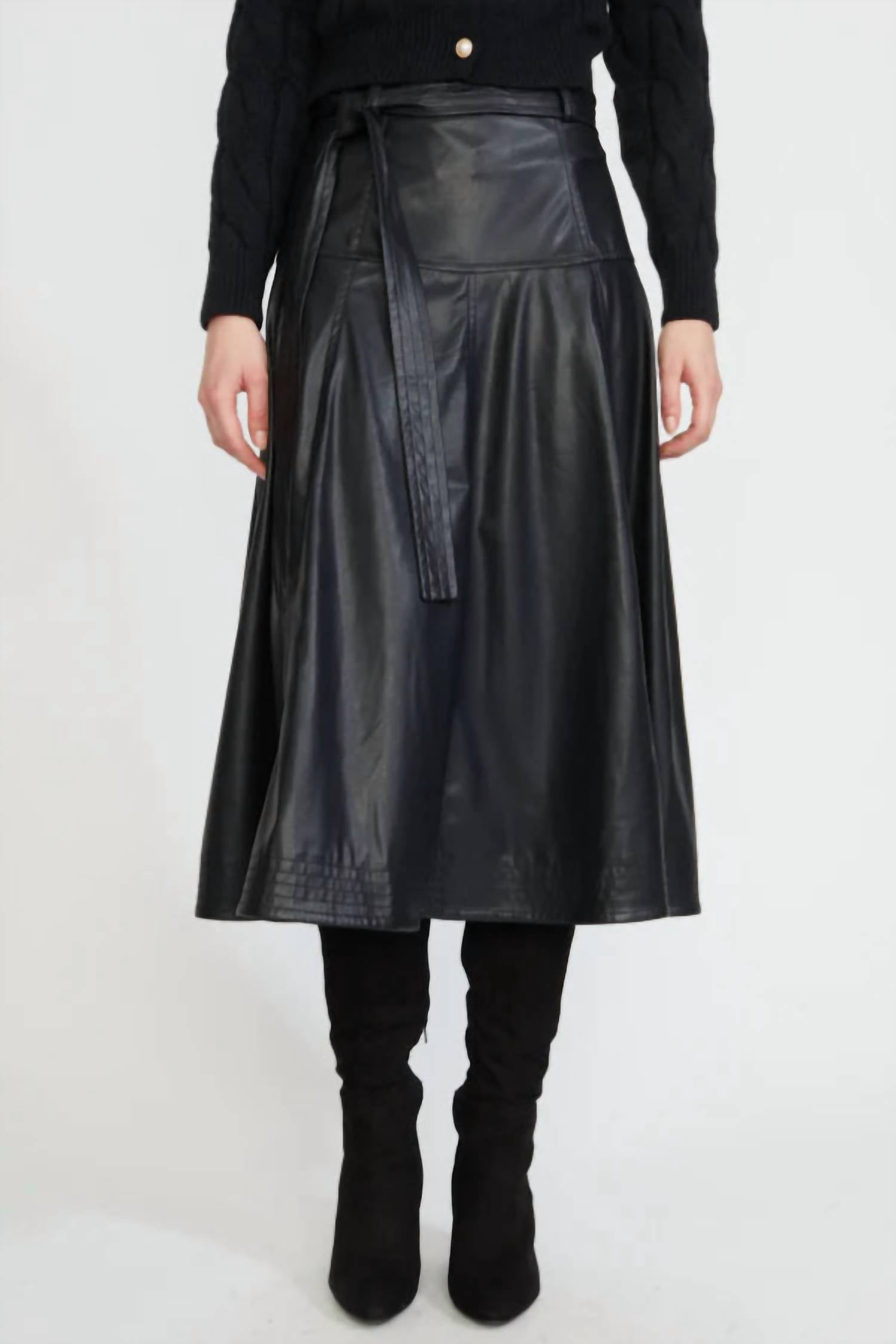Stellah - Faux Leather Midi Skirt
