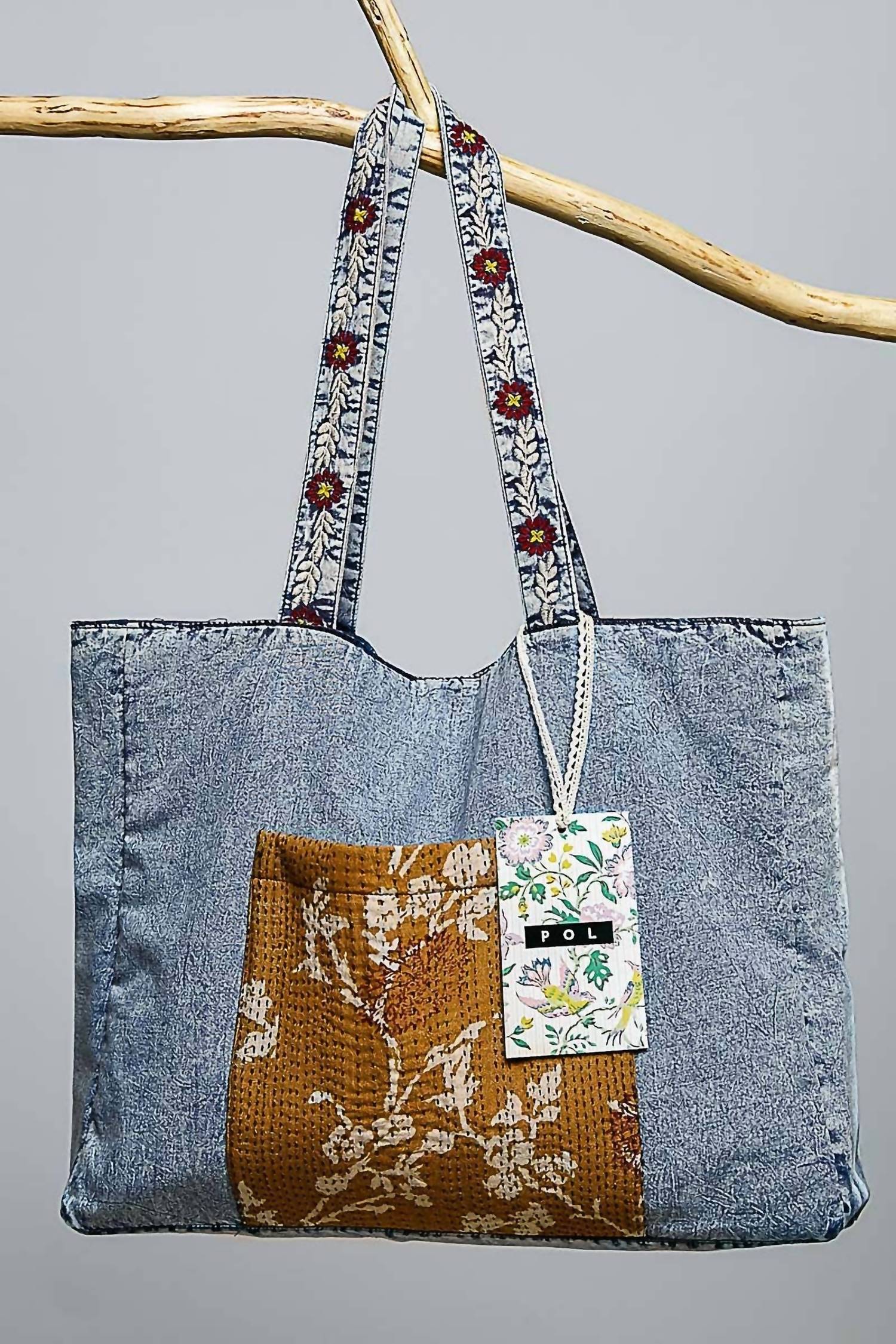 Pol - Patch Pocket Embroidered Woven Tote Bag