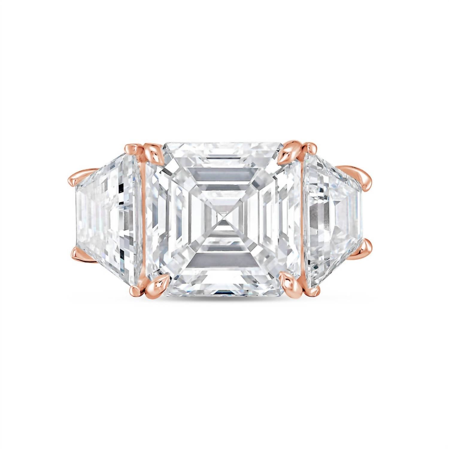 Diana M Jewels - 5.00cts Asscher-cut Lab-grown Diamond Ring With 0.60cts Trapezoid Side Stones