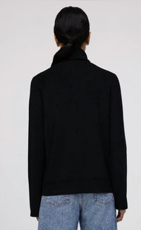 SIMKHAI Mateo Long-sleeve Turtleneck Combo Top in black - women's long sleeve top - detail view