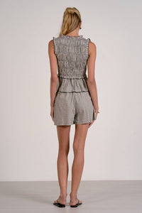 Elan - Gingham Peplum Tie Front Top