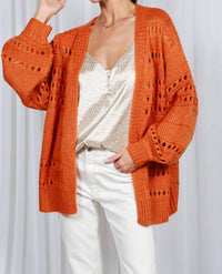 Vine & Love - Knitted Crochet Rust Sweater Cardigan