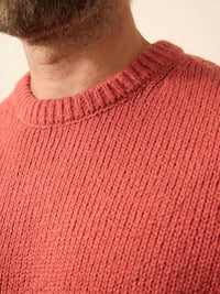 Faherty Heirloom Crewneck Sweater in eclipse red - men's sweater - detail view
