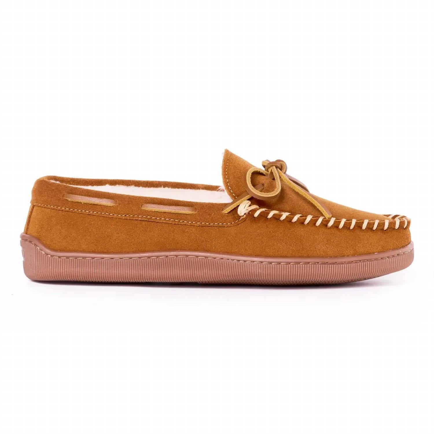 MINNETONKA Men's Pile Lined Hard Sole Moccasin Shoes in brown - men's loafer