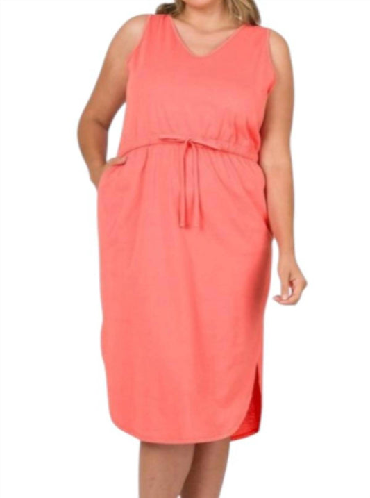 Zenana - Drawstring Waist Curved Hem Dress