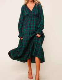 Haptics Plaid V-neck Long Dress in hunter green - women's dress - alternate view