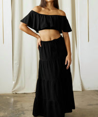 Blanco By Nature - Flowy Long Drawstring Maxi Skirt