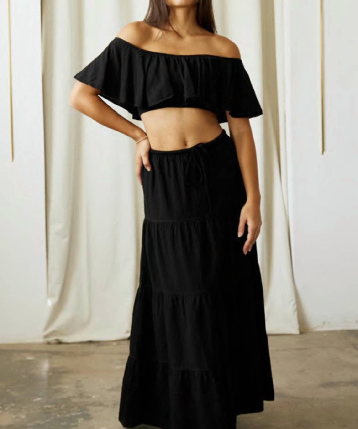 Blanco By Nature - Flowy Long Drawstring Maxi Skirt