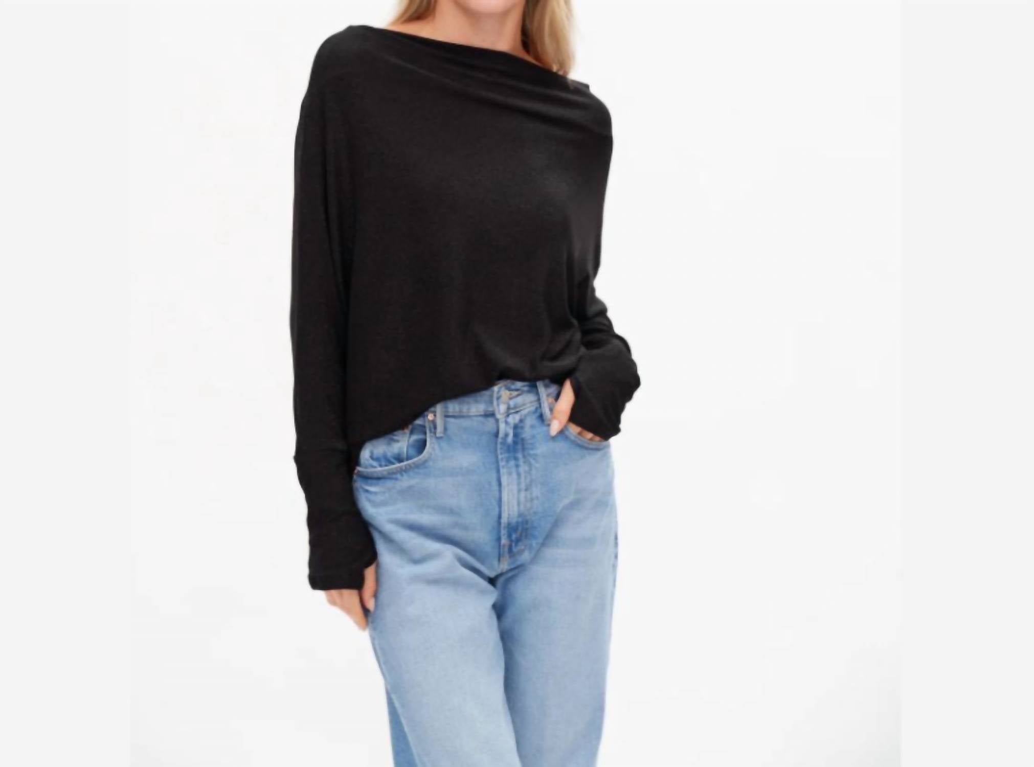 SIX/FIFTY Anywhere Holiday Off Shoulder Top in black lurex - women's sweater - detail view