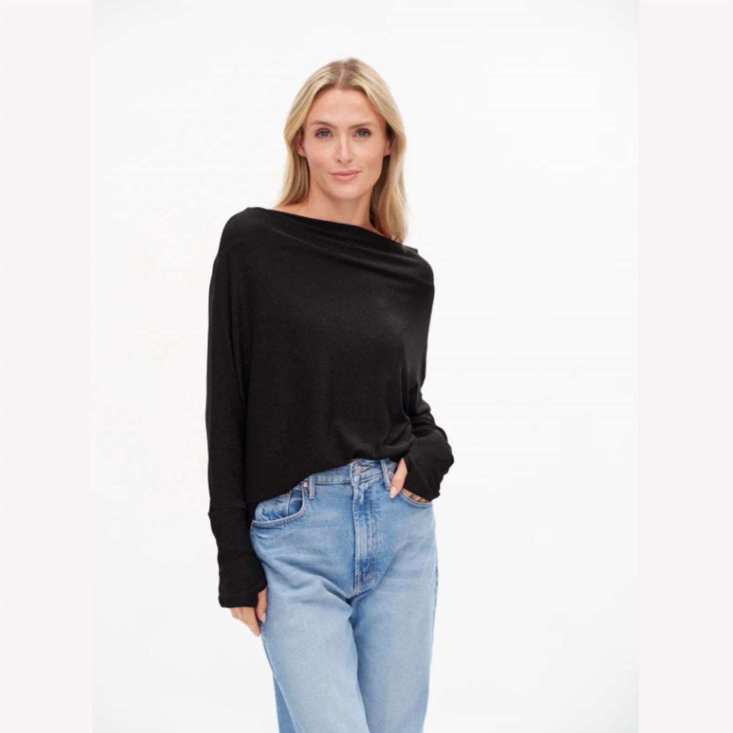 SIX/FIFTY Anywhere Holiday Off Shoulder Top in black lurex - women's sweater - alternate view