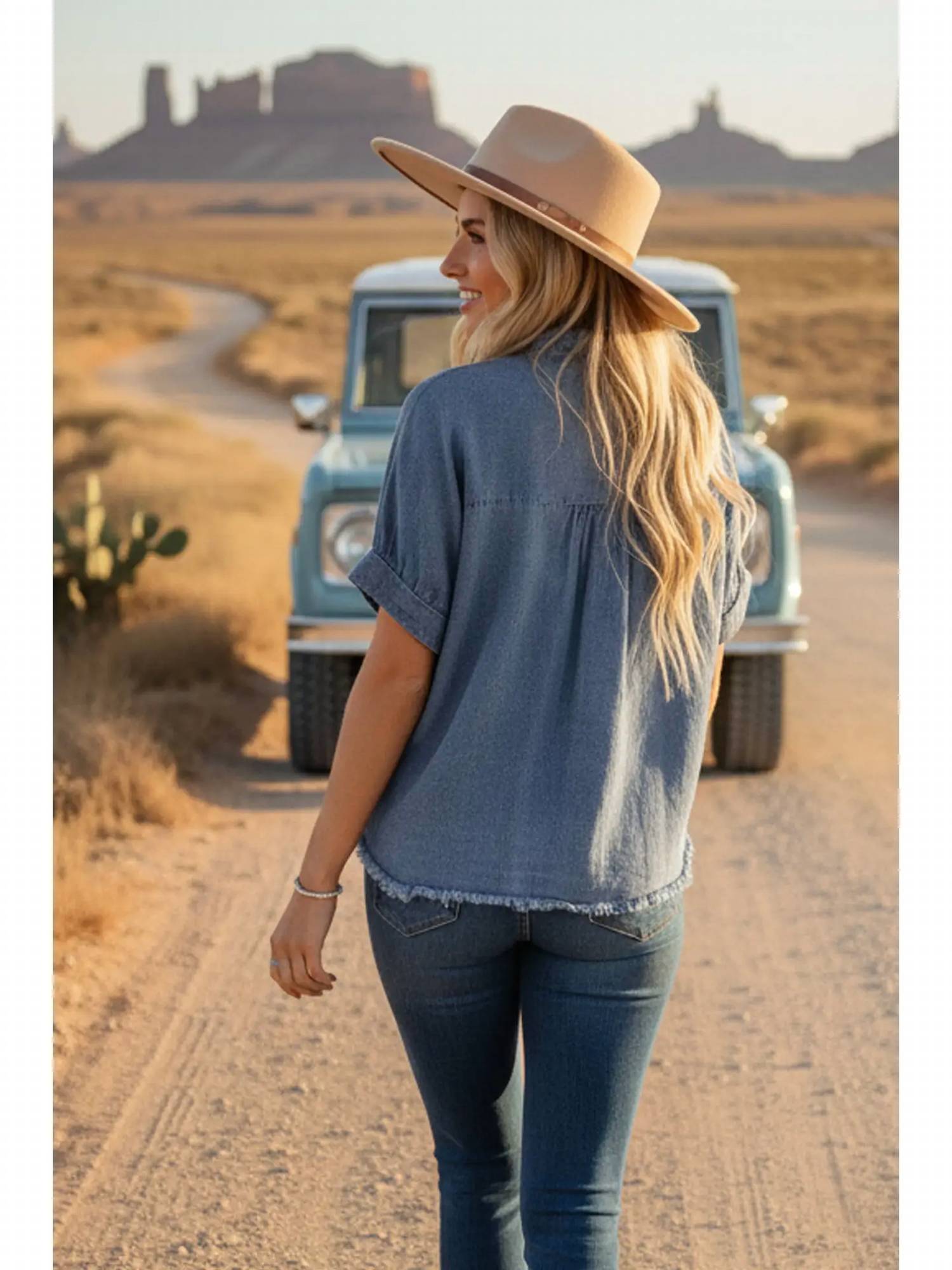 Sewn And Seen - Frayed Trim Button Top