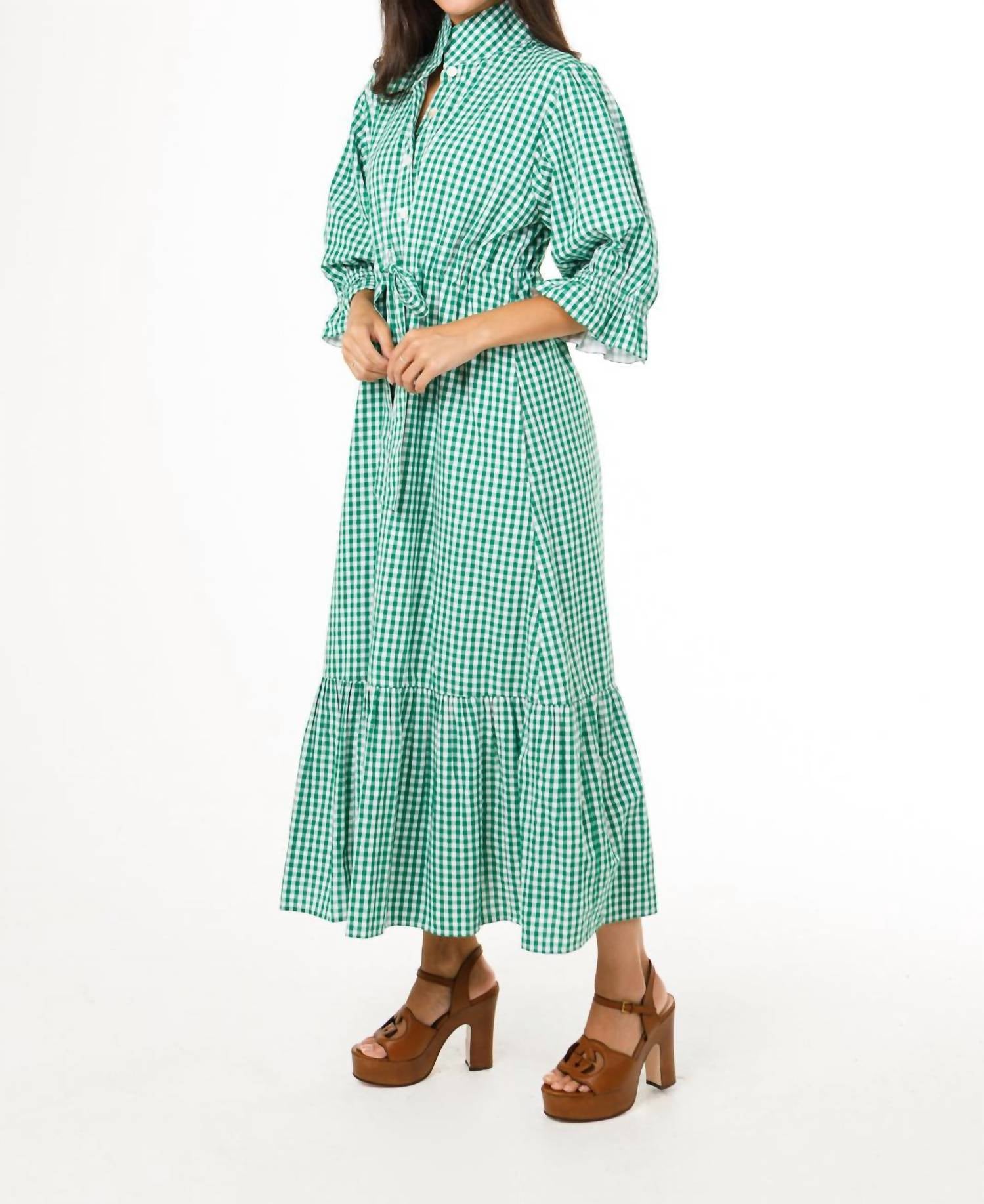 HOLLY SHAE Design Catherine Dress in green white gingham - women's dress - alternate view