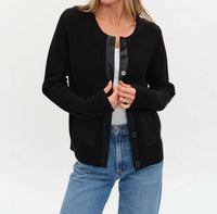 SIX/FIFTY Natalia Faux Leather Cardigan in black 1 - women's cardigan - detail view