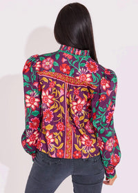 Alden Adair Oliver V-neck Top in medieval floral - women's blouse - detail view