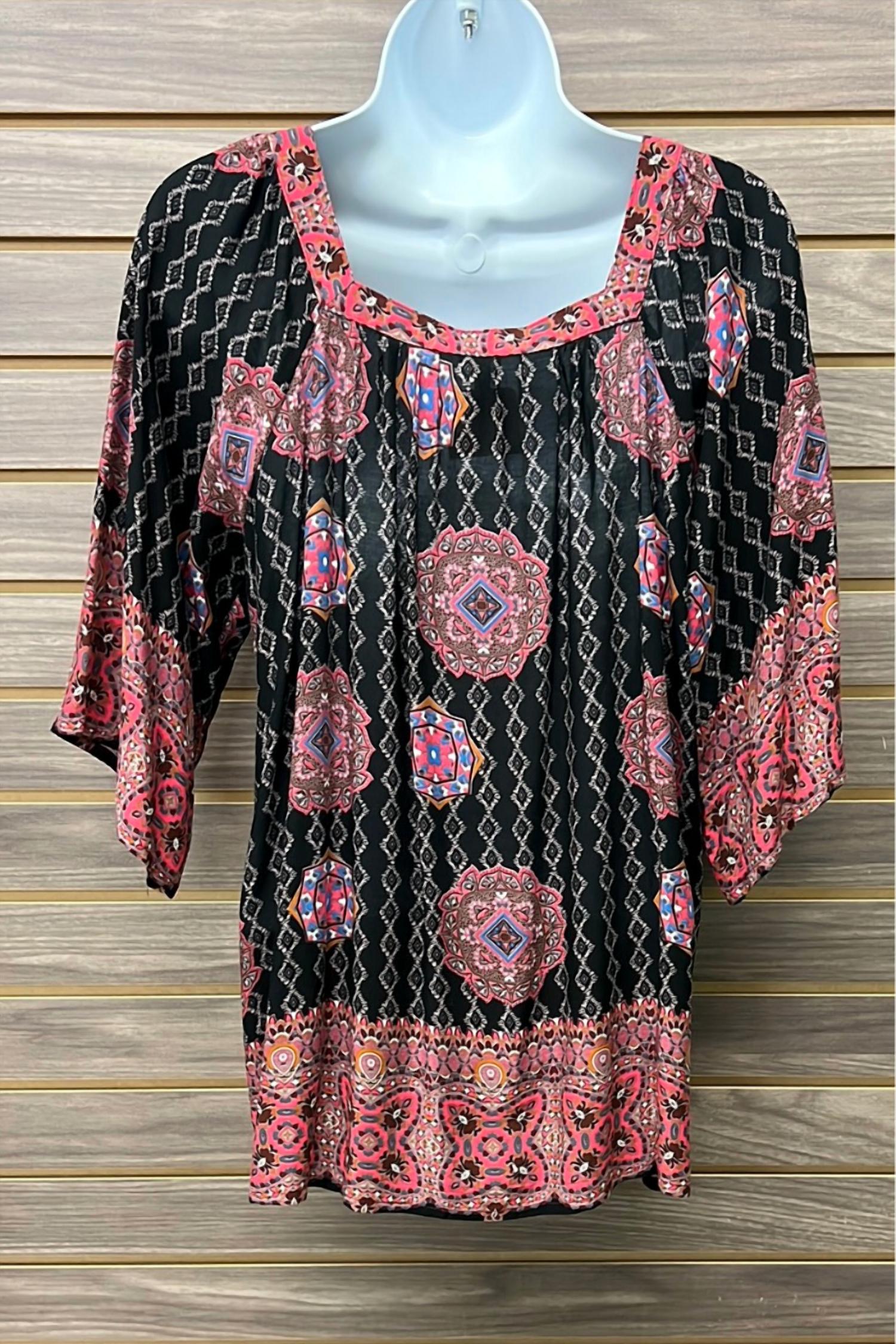 Mittoshop - Women's Boho Paisley Square Neck Half Button Blouse