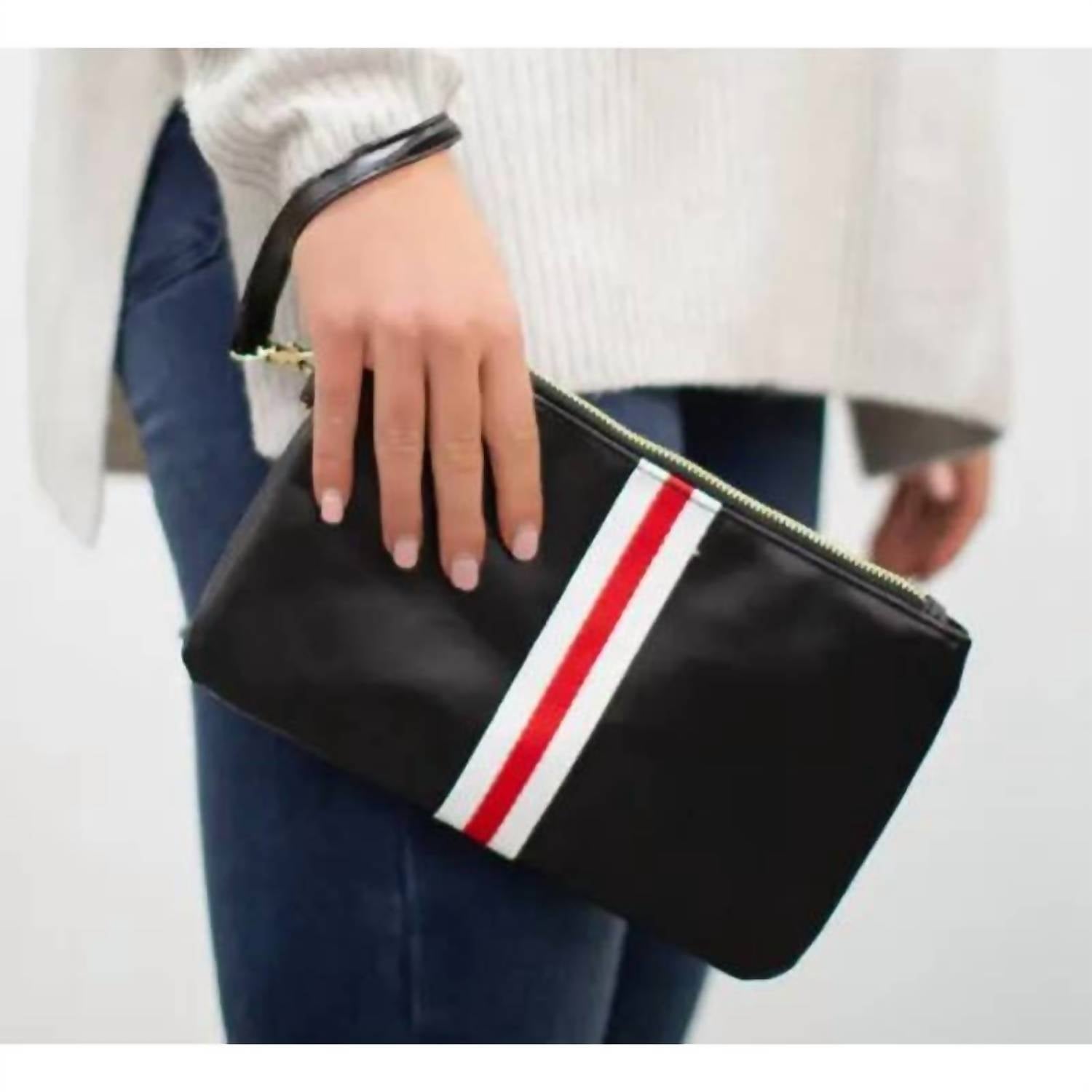 FUNKY MONKEY Women's Stripe Faux Leather Clutch Wristlet in black red white - women's bag - alternate view
