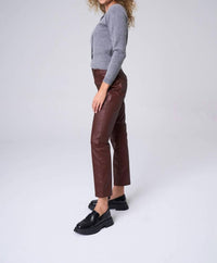 sneak peek Mid Rise Slim Straight Coated Pants in berry - women's pants - detail view