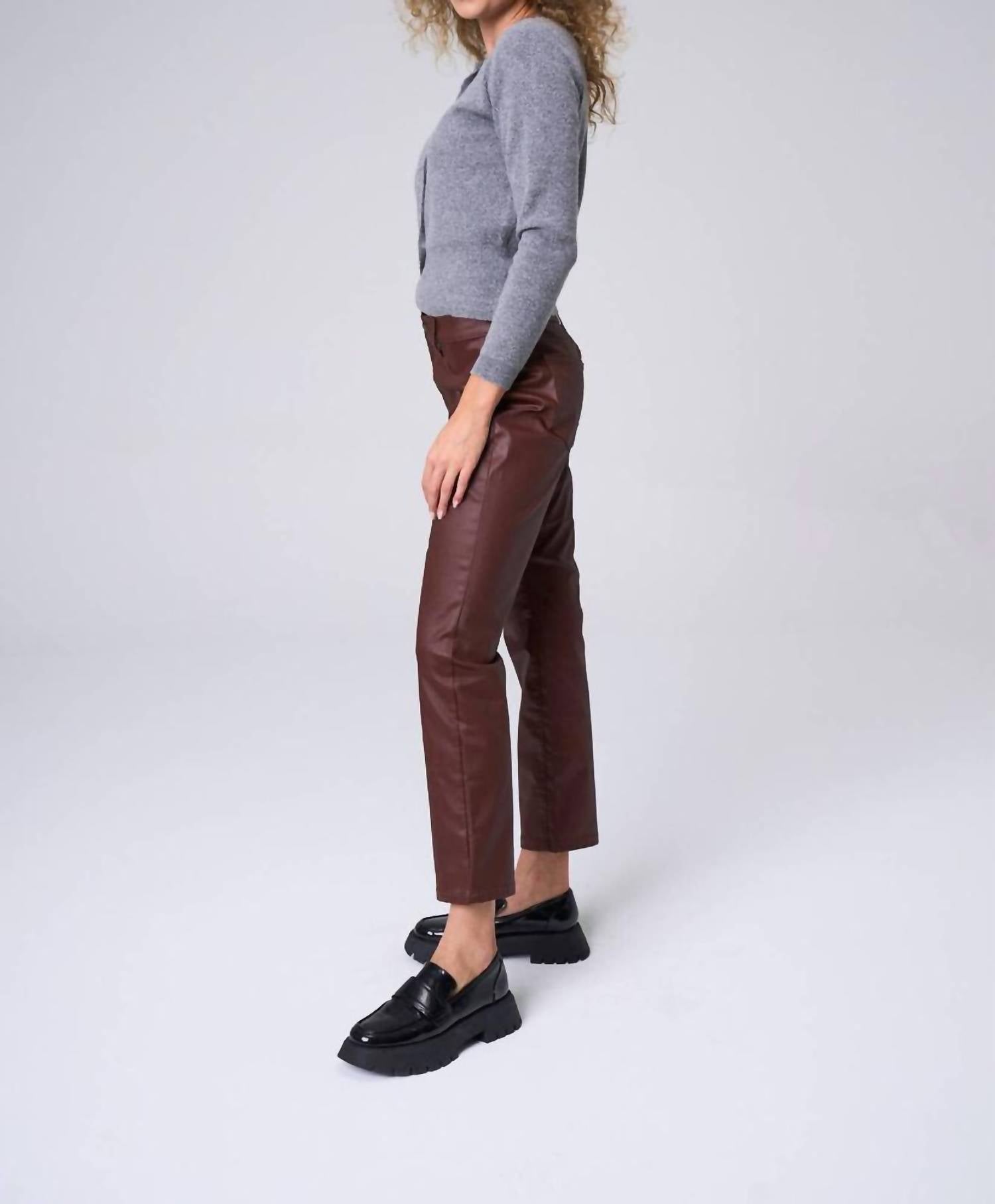 sneak peek Mid Rise Slim Straight Coated Pants in berry - women's pants - detail view