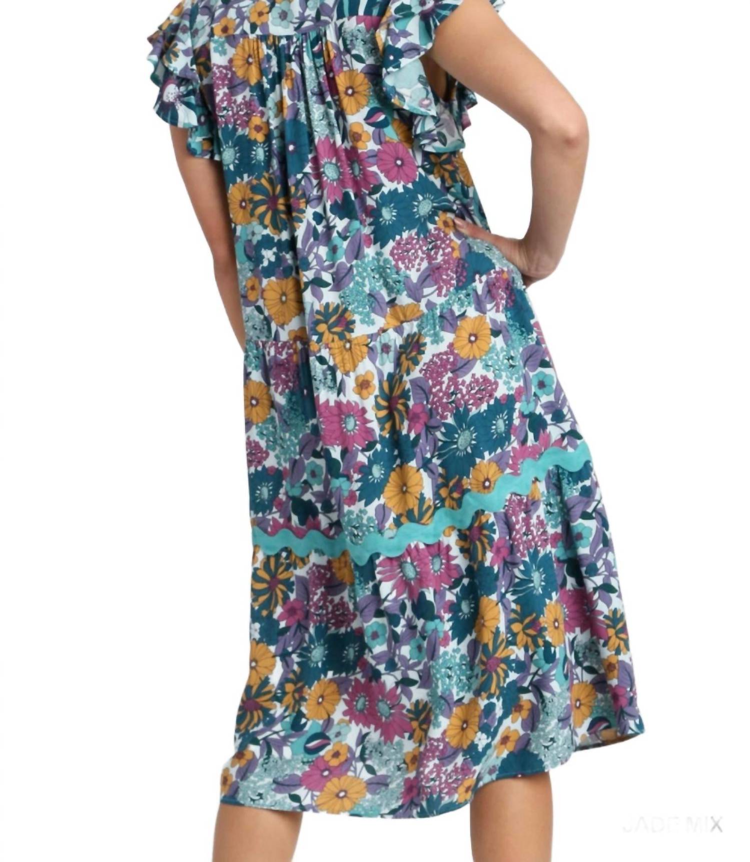 Umgee - Floral Ric Rac Midi Dress
