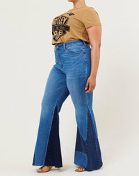 Vibrant M.I.U - Kenzi Color Block Side Slit Flare Jeans - Plus